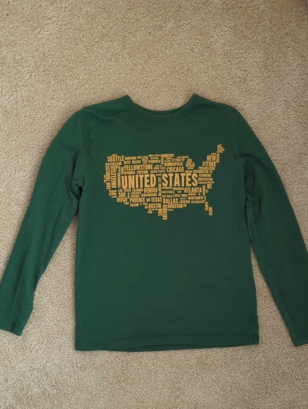 Crewcuts Green Long-Sleeve Tee with Yellow United States Wordmap